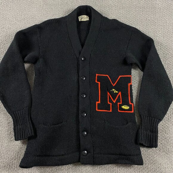 alps Other - Vintage Letterman Varsity Cardigan Sweater Mens Medium Wool Knit M Football Alps
